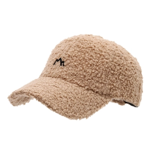 Cappellino da baseball in pile Sherpa beige con ricamo a montagna per calore e stile outdoor