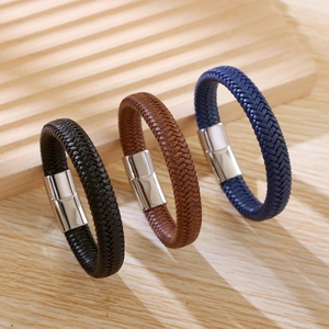 Handmade Braided Leather Bracelet With Stainless Steel Magnetic Clasp Minimalist Men Jewelry Casual Bangle Wristband
