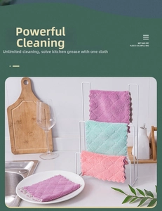 Detailed macro view of thickened double-sided microfiber kitchen cleaning cloths with grid pattern