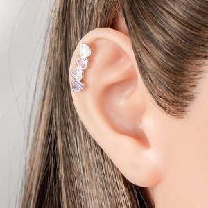 Colorful heart zircon cartilage stud earring in titanium steel for women with 5 stones