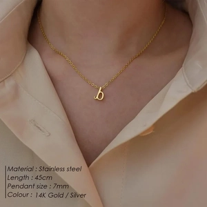 Detail der 14K Gold Edelstahl Halskette mit einem kleinen Buchstaben 'b' als Anhänger