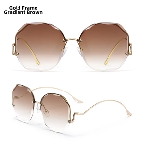 Détail de lunettes de soleil sans monture surdimensionnées avec verres dégradés thé et or