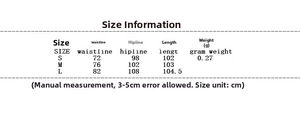 Detailed size chart for sleeveless top and straight trousers set with waist and hip data
