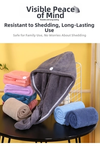 Thick microfiber hair drying cap with button closure in multiple solid colors