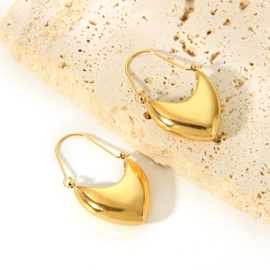 Elegant 18K gold plated stainless steel V-shaped hoop earrings on stone display