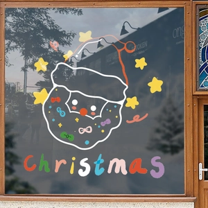 Santa Claus static window sticker with colorful stars for festive shop window decoration