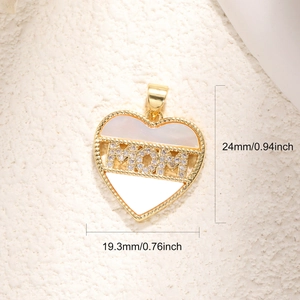 Gold plated heart pendant with MOM letter engraving and shimmering pearl inlay for gift