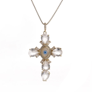 Evil Eye Cross Pendant Necklace Copper Zircon Gold Plated Box Chain Religious Jewelry For Women Men Elegant Fashion