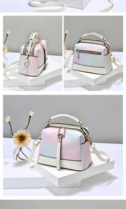 Detailed views of gradient lychee texture crossbody bag from front, side and back angles
