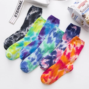 Streetwear Tie-Dye Crew Socks Breathable Cotton Sport Skateboard Hosiery For Men Women Vibrant Multicolor Casual Fashion Socks
