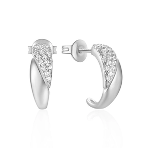 Detailed macro view of silver star stud earrings featuring shimmering cubic zirconia stones