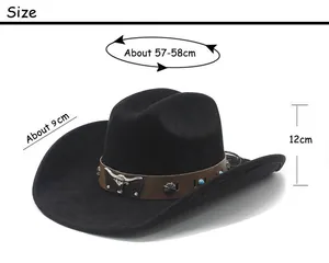 Sizing chart for western cowboy hat with crown height and wide brim measurements