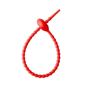 Verstellbarer roter Silikon-Kabelbinder mit Perl-Design und sicherem Ringverschluss