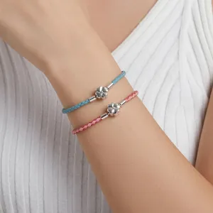 Braided 925 sterling silver four-leaf clover bracelets in gradient pink and blue leather