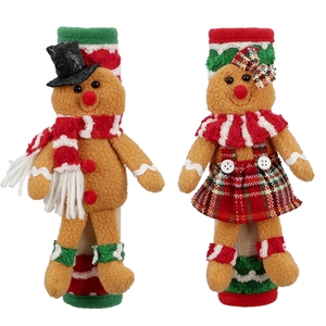 Gingerbread man Christmas refrigerator handle covers in festive red and green fabric