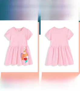 Detailed view of pink striped girl dress with unicorn heart prints on front and back