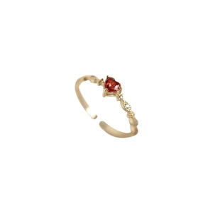 Elegant heart-shaped red ruby ring in gold with adjustable S925 silver open band