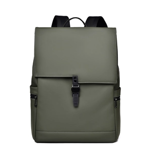 Olive green modern business laptop backpack with waterproof matte finish and buckle