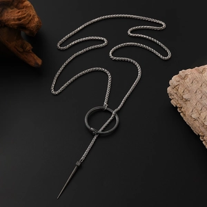 Stainless Steel Ouroboros Snake Circle Spike Pendant Necklace Gothic Punk Retro Jewelry For Men Unisex
