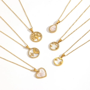 Luxury gold stainless steel necklaces with heart and tree of life pendants for women