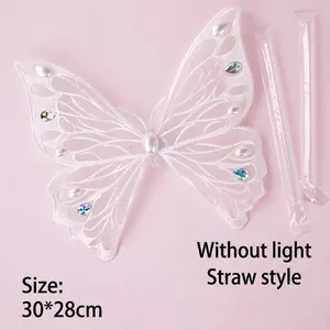 White lace butterfly cake topper with pearls and rhinestones, size 30x28cm straw style