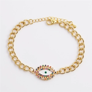 Gold-plated Evil Eye bracelet with colorful cubic zirconia and adjustable chain link