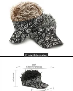 Detailed size chart for paisley pattern visor hats with funny synthetic hair wigs
