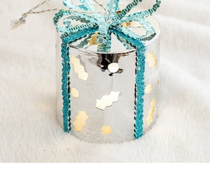 Christmas glowing hanging ornament silver gift box decor festive tree pendant detail