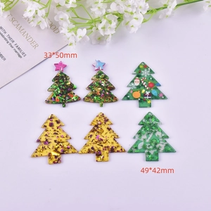 DIY Christmas tree acrylic pendants in green and yellow glitter for earrings and necklaces