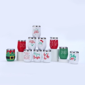 Set of 12 Christmas theme 12oz stainless steel egg cups with festive vacuum insulation