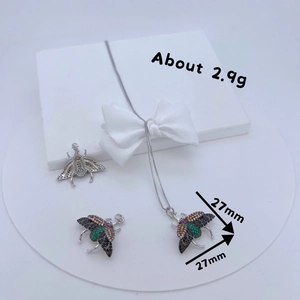 Exquisite bee pendant necklace in silver plating with colorful cubic zirconia inlays