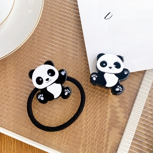 Cute panda acetate hair clip and high elastic hair tie set in black and white finish