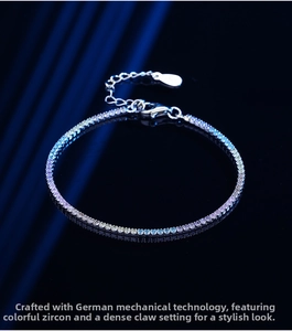 Detail view of rainbow tennis bracelet with S925 silver clasp and adjustable chain