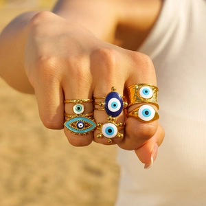 Evil Eye Ring Stainless Steel 18K Gold Plated Enamel Nazar Vintage Bohemian Finger Jewelry For Women Non Fading