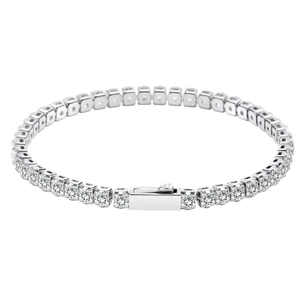 Classic silver tennis bracelet set with square-cut cubic zirconia in a secure link chain