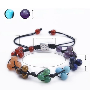 Adjustable 7 chakra gemstone bracelet with 6mm natural beads and tree of life charm