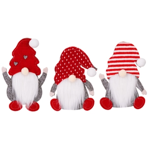 Set of three Christmas gnome cutlery holders in red and grey felt for festive table decor
