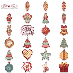 Set of 48 waterproof Christmas graffiti stickers with retro Santa and reindeer designs