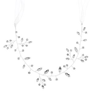 Elegant bridal headband with handmade crystal beads and rhinestones on a silver wire