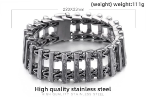 Detail of vintage silver dragon bone chain bracelet showing 220x23mm size and 111g weight