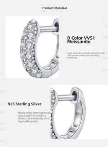 Macro shot of 925 silver hoop earring with D color VVS1 moissanite and 3EX cut details