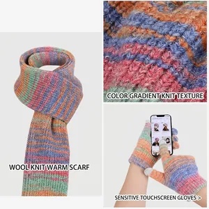 Ensemble écharpe tricotée dégradée et gants tactiles pour femme, chaleur hivernale