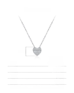 Macro detail of 925 sterling silver heart necklace with pave cubic zirconia dimensions