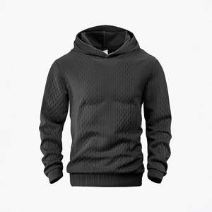 Dunkelgrauer Herren-Kapuzenpullover mit Rautenmuster aus Jacquard-Strukturstoff
