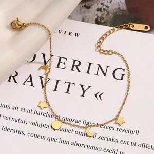 Star Moon Pendant Bracelet 18K Gold Plated Stainless Steel Minimalist Elegant Women Adjustable Chain Fashion Jewelry