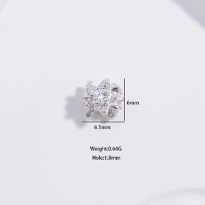 S925 silver star charm bead with clear zircon for DIY bracelets and necklaces