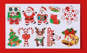 Set of 10 festive paper Christmas gift tags with various holiday themed illustrations