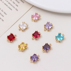 Square zircon crystal pendants with double loops in various colors for DIY jewelry
