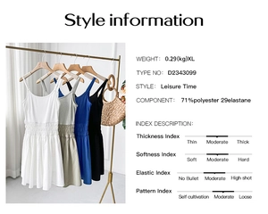Detail view of solid color spaghetti strap dresses with size XL and fabric material specifications