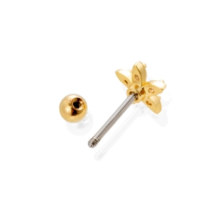 Golden flower cartilage stud earring with colorful zircon and ball screw back for women